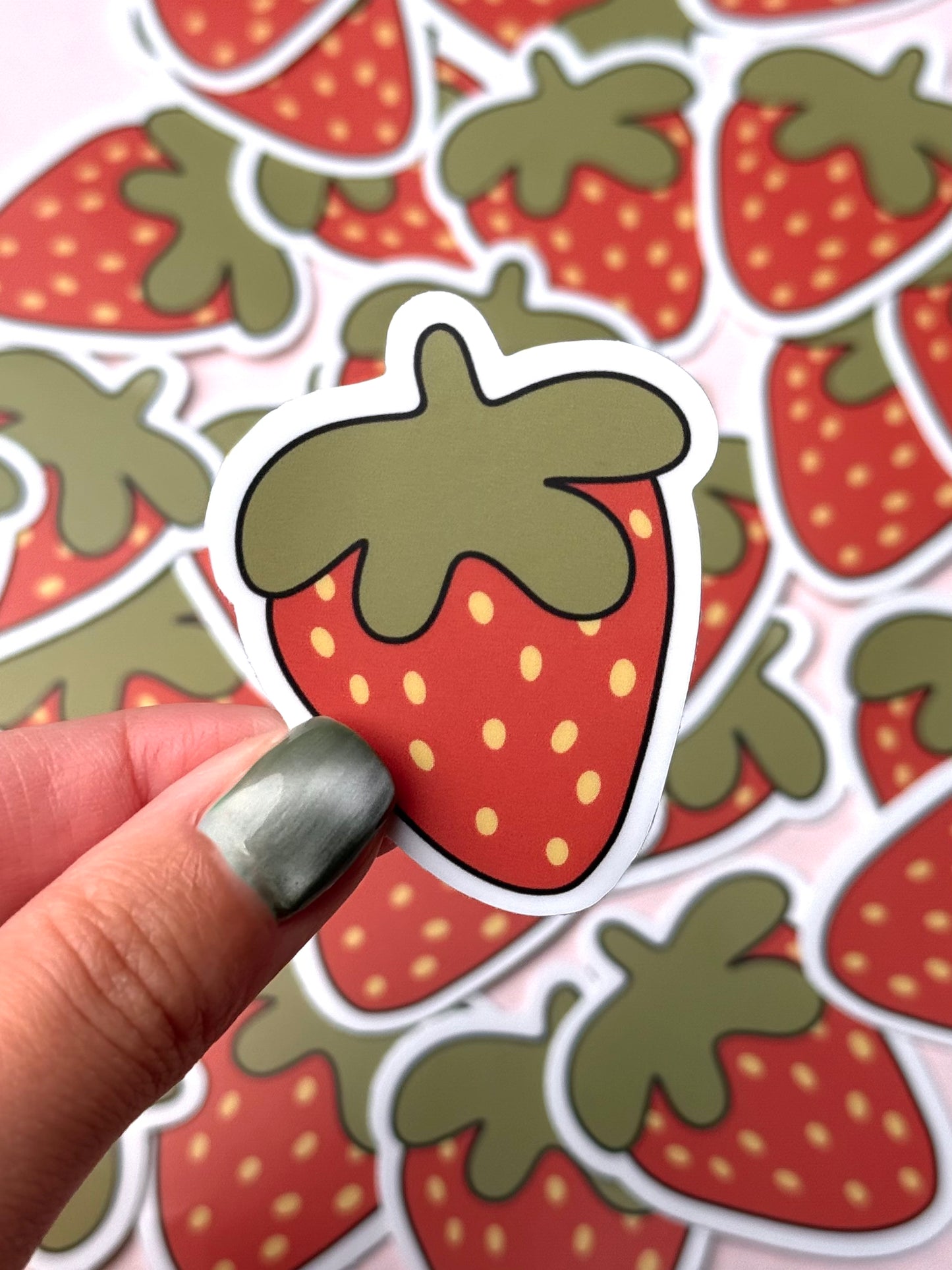 aesthetic strawberry vinyl sticker – cute fruit design for journaling, scrapbooking, laptops, and water bottles