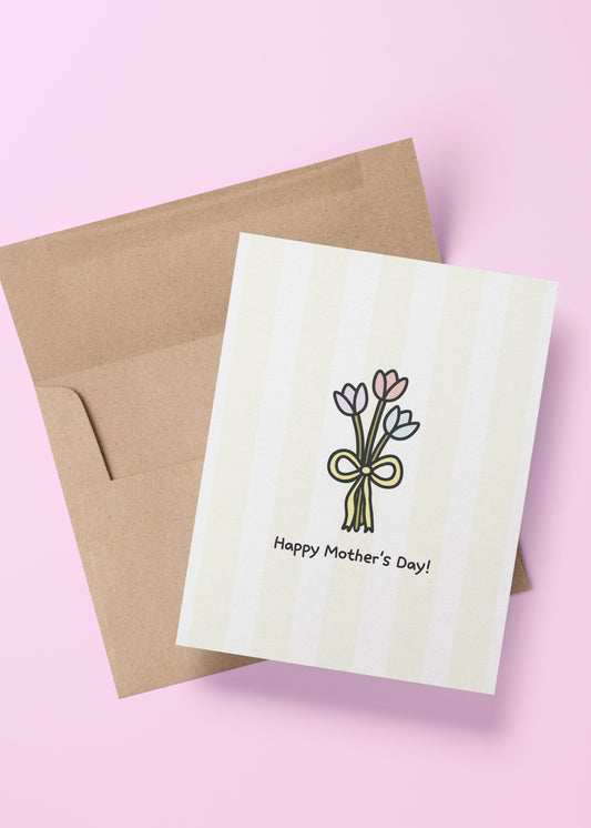 mother’s day card with “happy mother’s day!” message and illustrated tulip bouquet – floral card for moms, grandmas, or mother figures