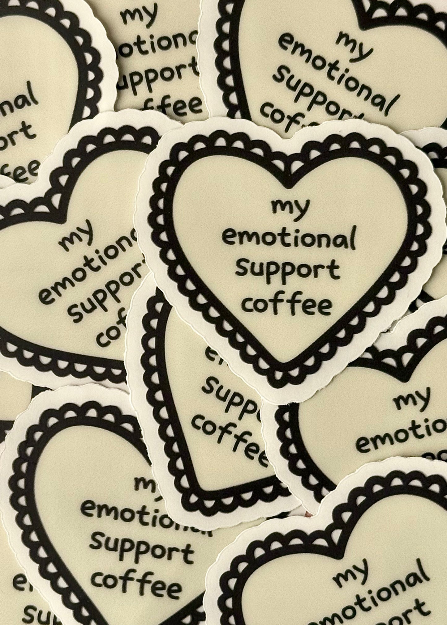 heart-shaped sticker with “my emotional support coffee” – cute vinyl caffeine sticker for coffee lovers, laptops, tumblers, and journals