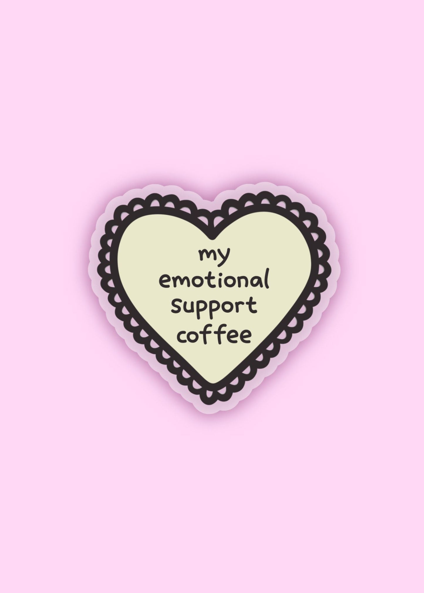 heart-shaped sticker with “my emotional support coffee” – cute vinyl caffeine sticker for coffee lovers, laptops, tumblers, and journals