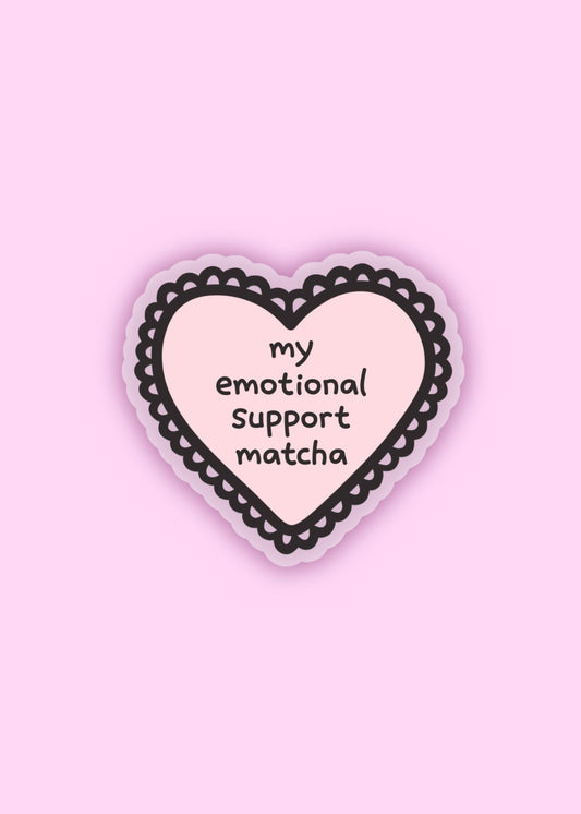 'my emotional support matcha' heart sticker