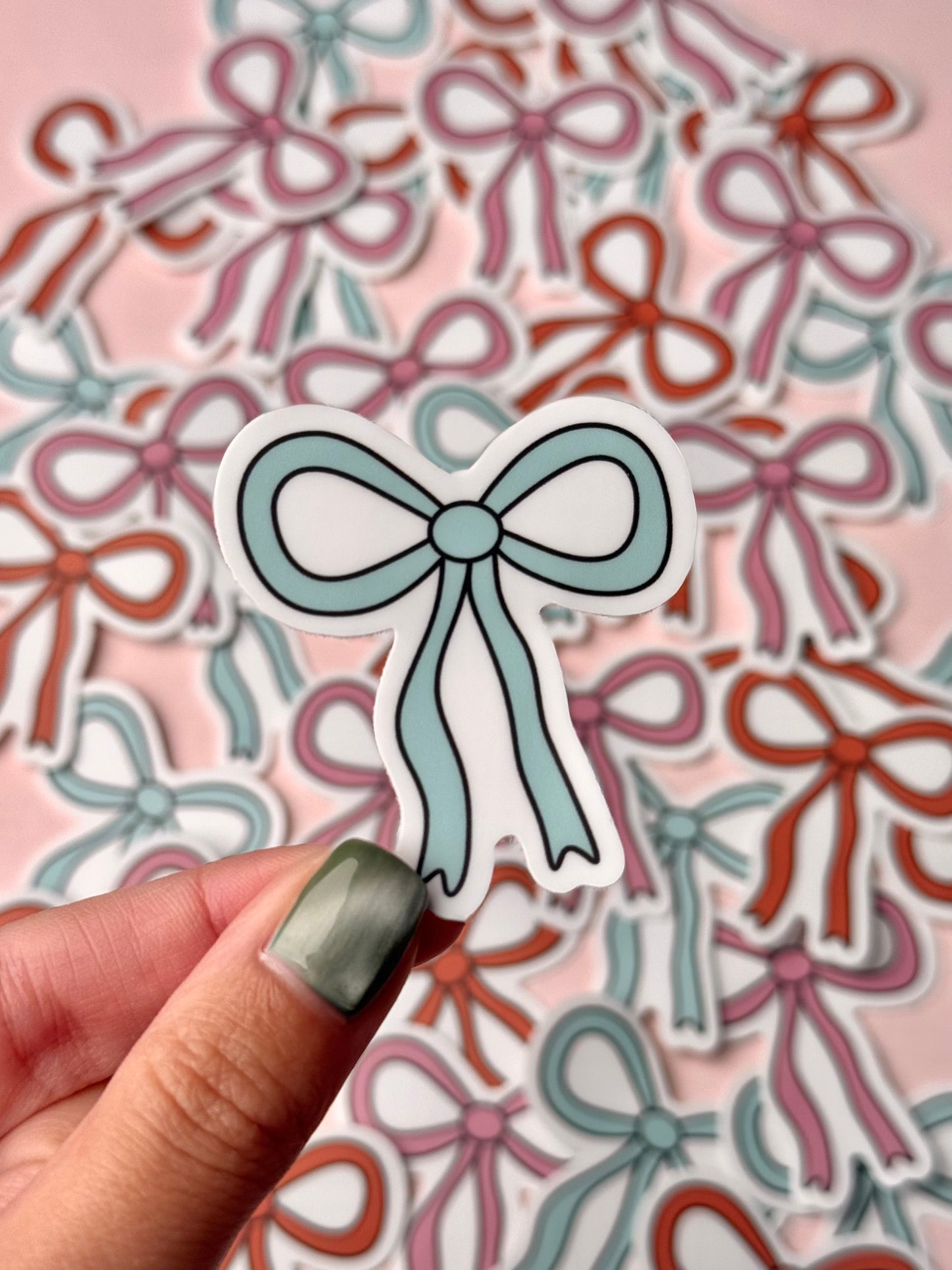 baby blue bow vinyl sticker – soft girl aesthetic for scrapbooking, tech, and stationery