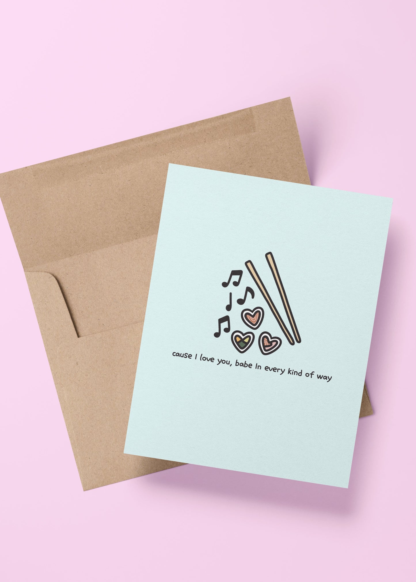 “‘cause I love you babe” Harry Styles card inspired by Music for a Sushi Restaurant – fun and flirty greeting card for fans or someone special