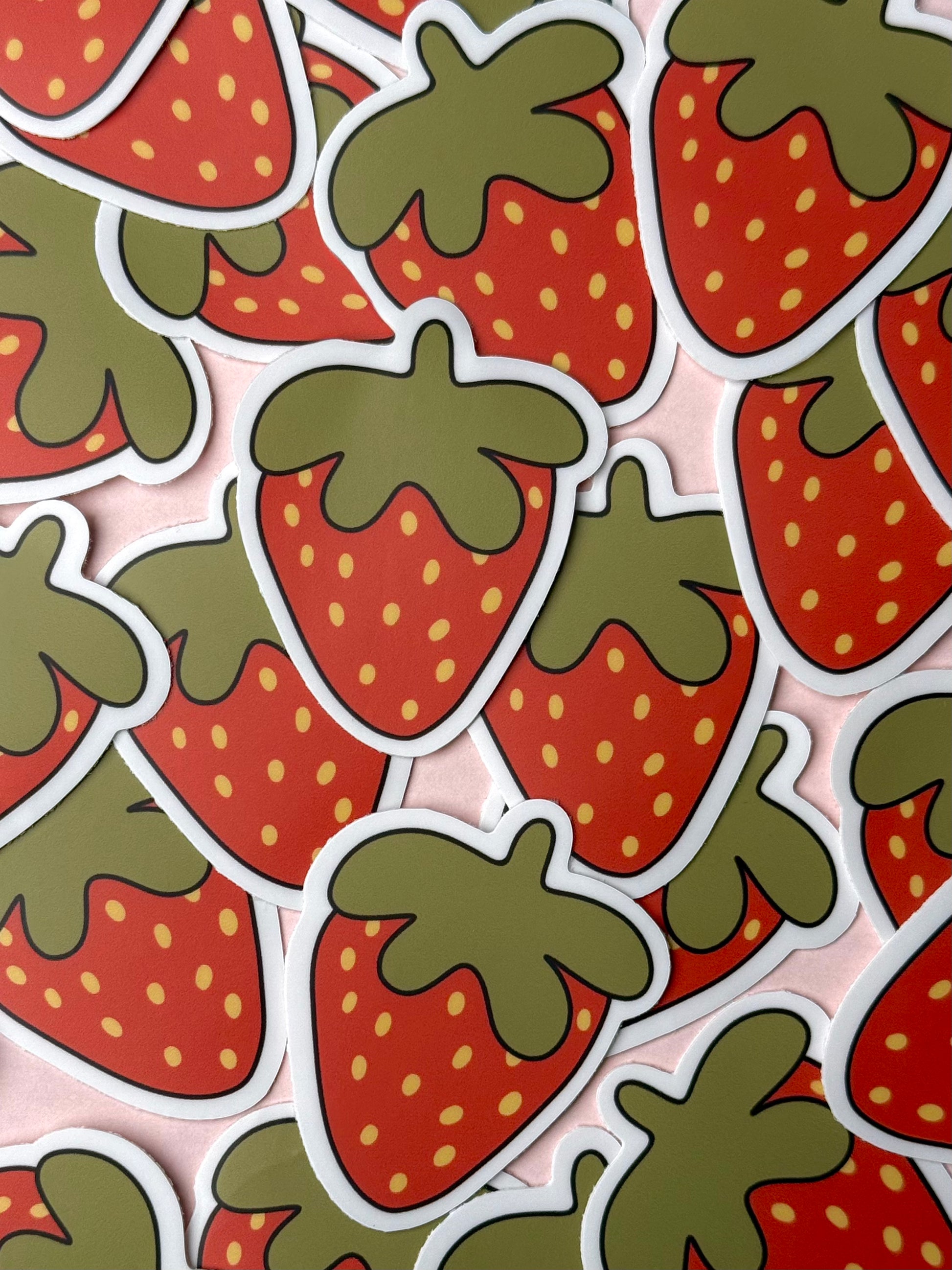 aesthetic strawberry vinyl sticker – cute fruit design for journaling, scrapbooking, laptops, and water bottles