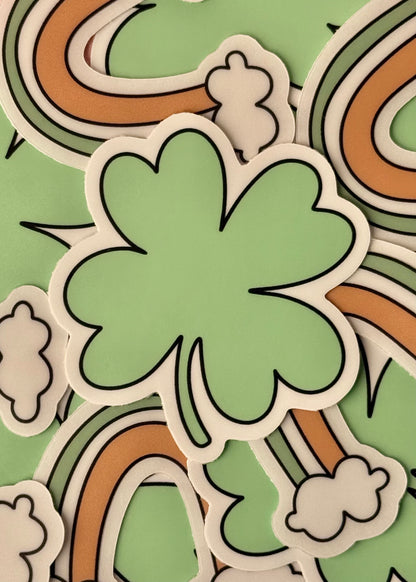 reen four-leaf clover vinyl sticker – lucky charm sticker perfect for laptops, water bottles, and journals