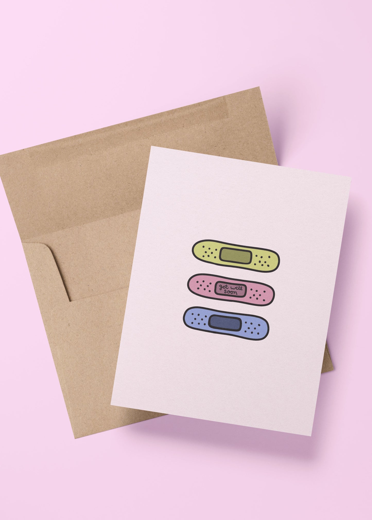 cute get well soon card with illustrated band-aid – perfect for cheering up sick friends or sending recovery wishes