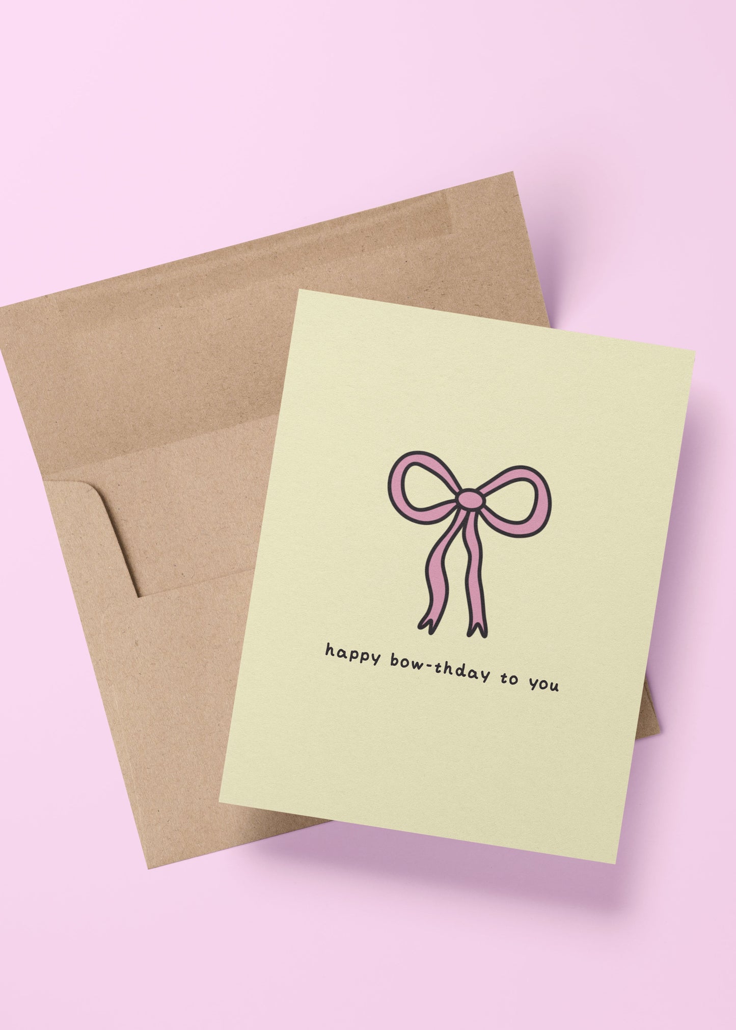 pink birthday card with bow and happy bow-thday pun – perfect for girly birthday gifts and celebrations
