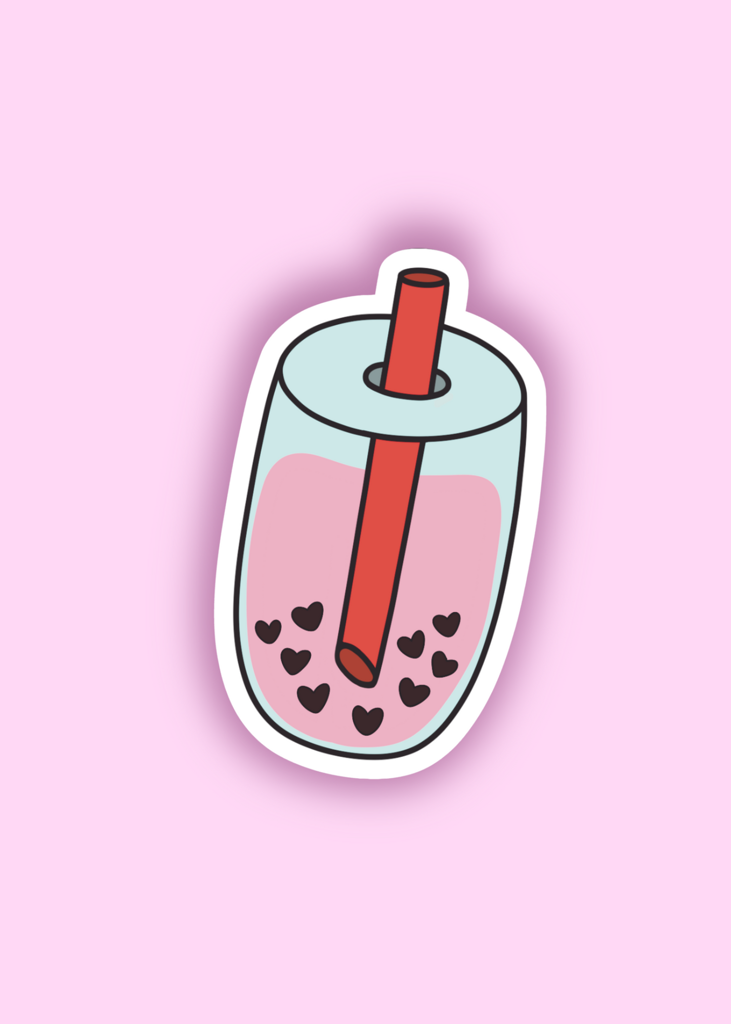 heart-shaped boba tea vinyl sticker – kawaii bubble tea design for decorating water bottles, laptops, and stationery