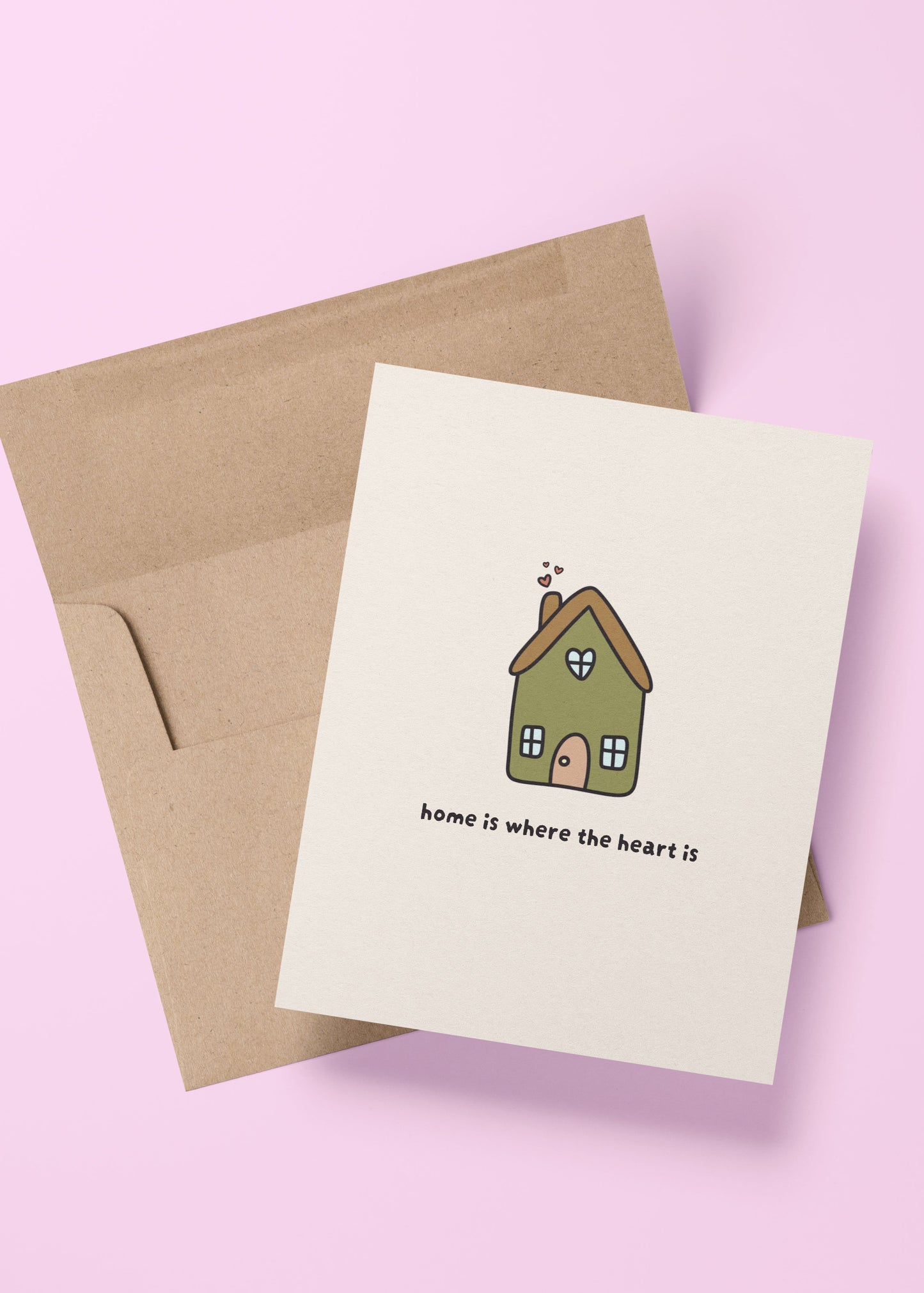 cute home is where the heart is card with illustrated house – perfect for housewarming, moving announcements, or new homeowners