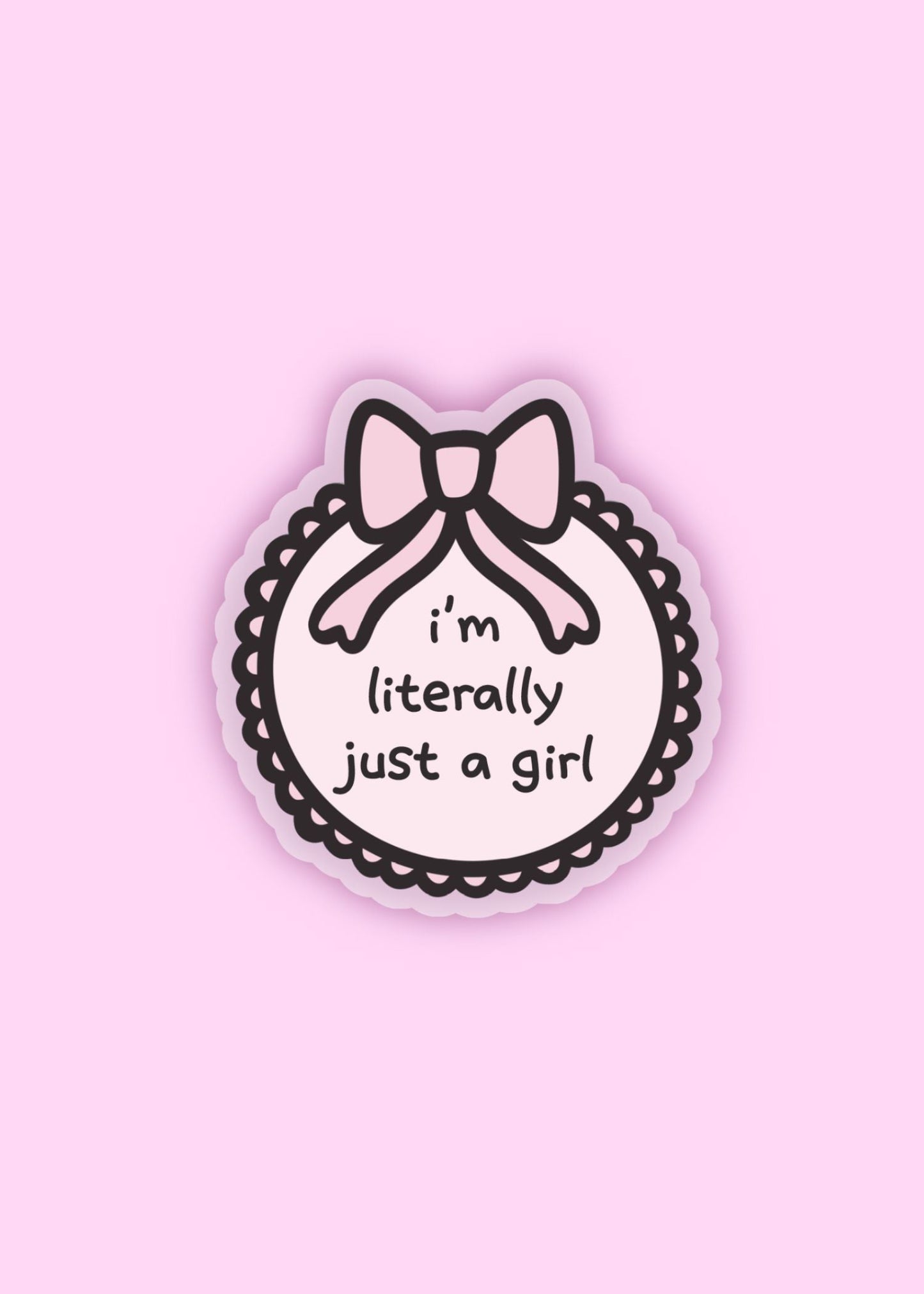 “I’m literally just a girl” bow sticker in pastel colors – cute and relatable sticker for decorating laptops, water bottles, and journals