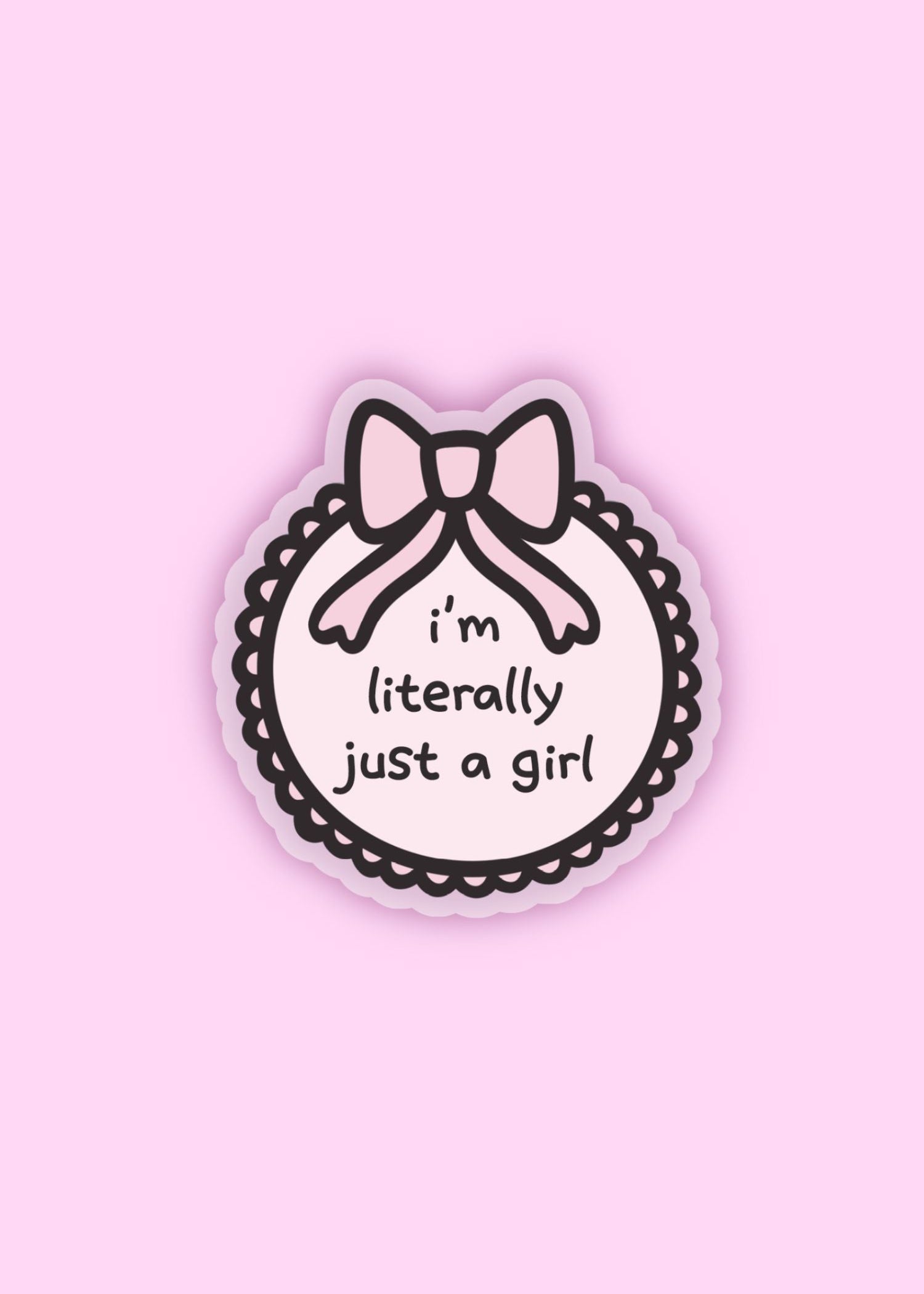 “I’m literally just a girl” bow sticker in pastel colors – cute and relatable sticker for decorating laptops, water bottles, and journals