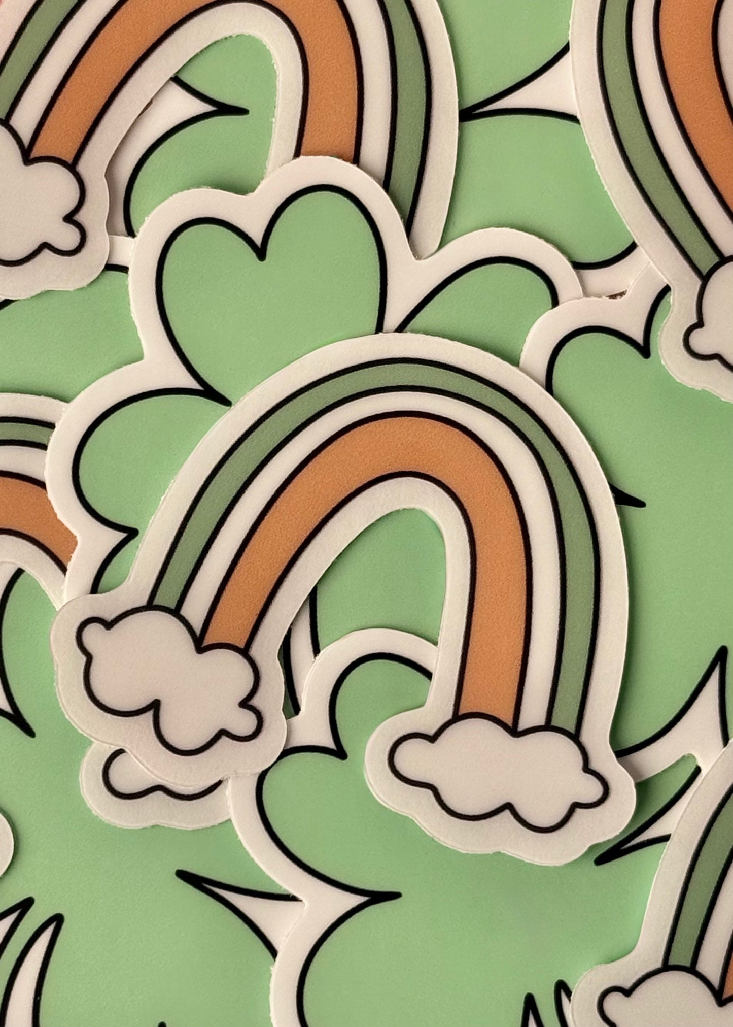 vibrant Irish rainbow vinyl sticker with shamrocks – colorful St. Patrick’s Day sticker for laptops, water bottles, and journals