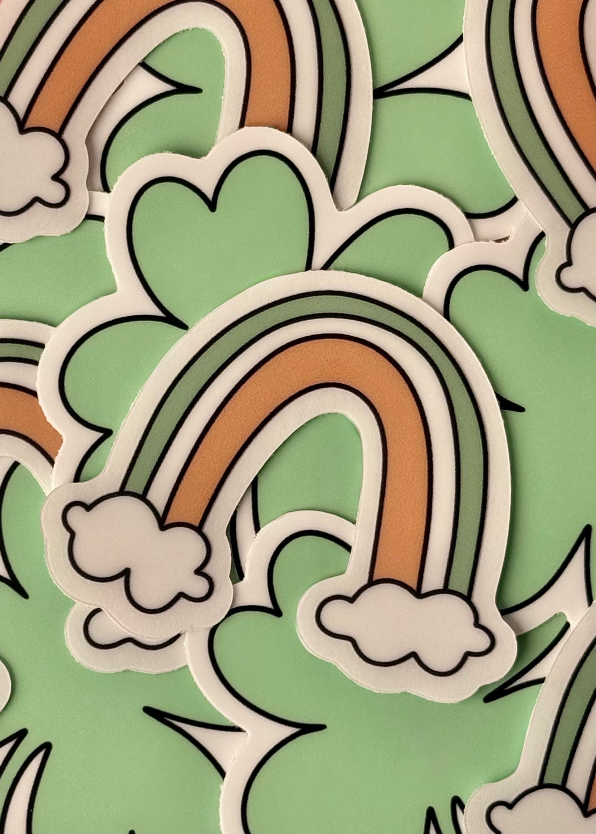 vibrant Irish rainbow vinyl sticker with shamrocks – colorful St. Patrick’s Day sticker for laptops, water bottles, and journals