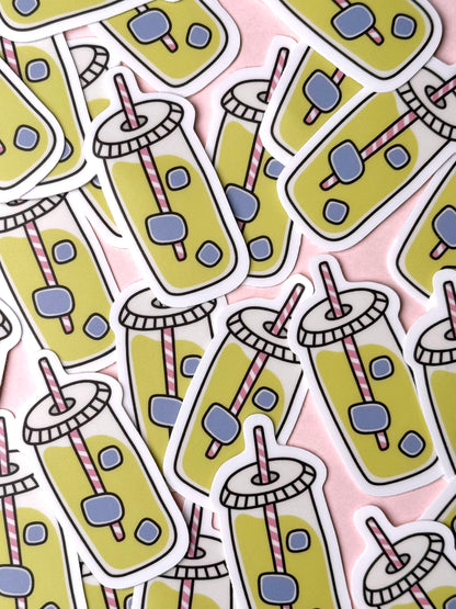 aesthetic matcha green tea vinyl sticker – cute kawaii drink sticker for decorating laptops, water bottles, and planners