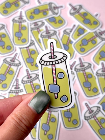 aesthetic matcha green tea vinyl sticker – cute kawaii drink sticker for decorating laptops, water bottles, and planners