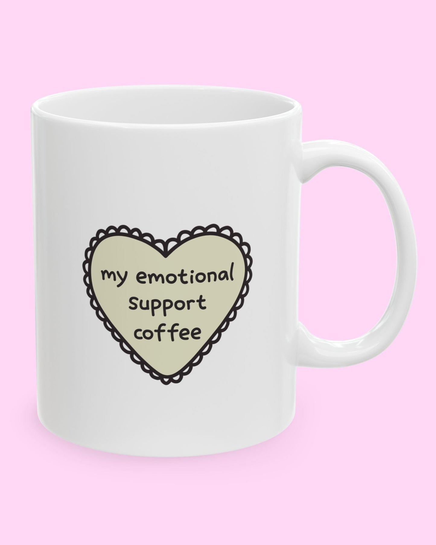 white ceramic mug with “my emotional support coffee” text – cute coffee lover mug for home, office, and cozy coffee moments