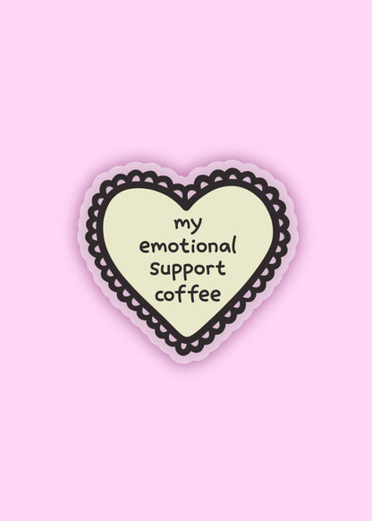 heart-shaped sticker with “my emotional support coffee” – cute vinyl caffeine sticker for coffee lovers, laptops, tumblers, and journals