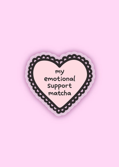 heart-shaped sticker with “my emotional support matcha” – cute vinyl sticker for matcha lovers, laptops, journals, and tumblers