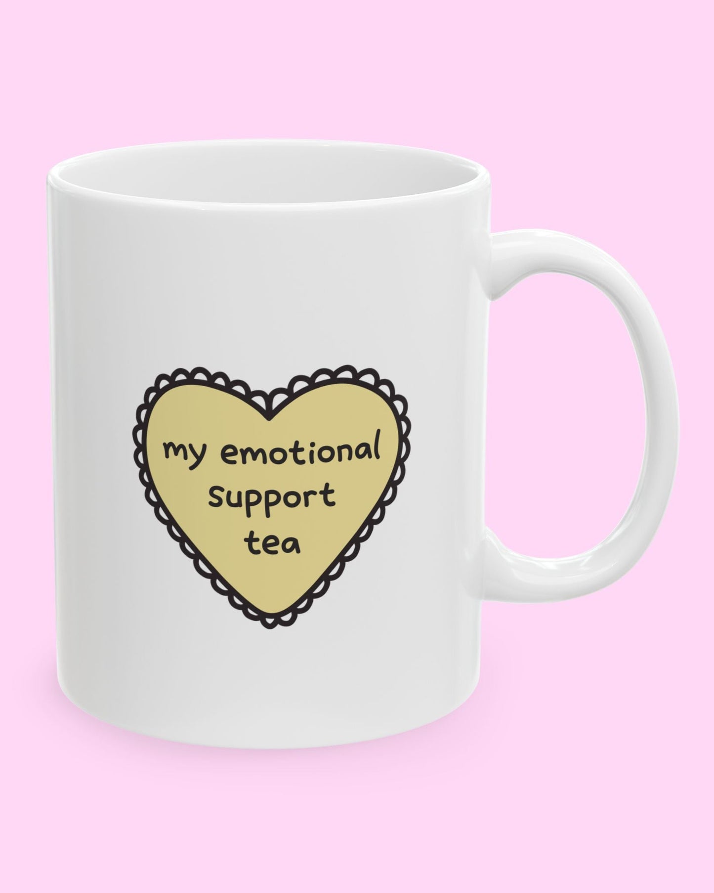 white ceramic mug with “my emotional support tea” text – cute ceramic mug for tea lovers, perfect for cozy home or office use