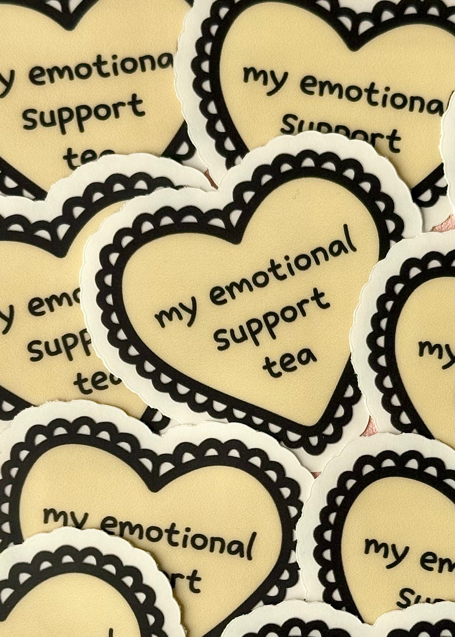 “my emotional support tea” heart-shaped sticker – cozy and cute tea-themed vinyl sticker for laptops, journals, and water bottles