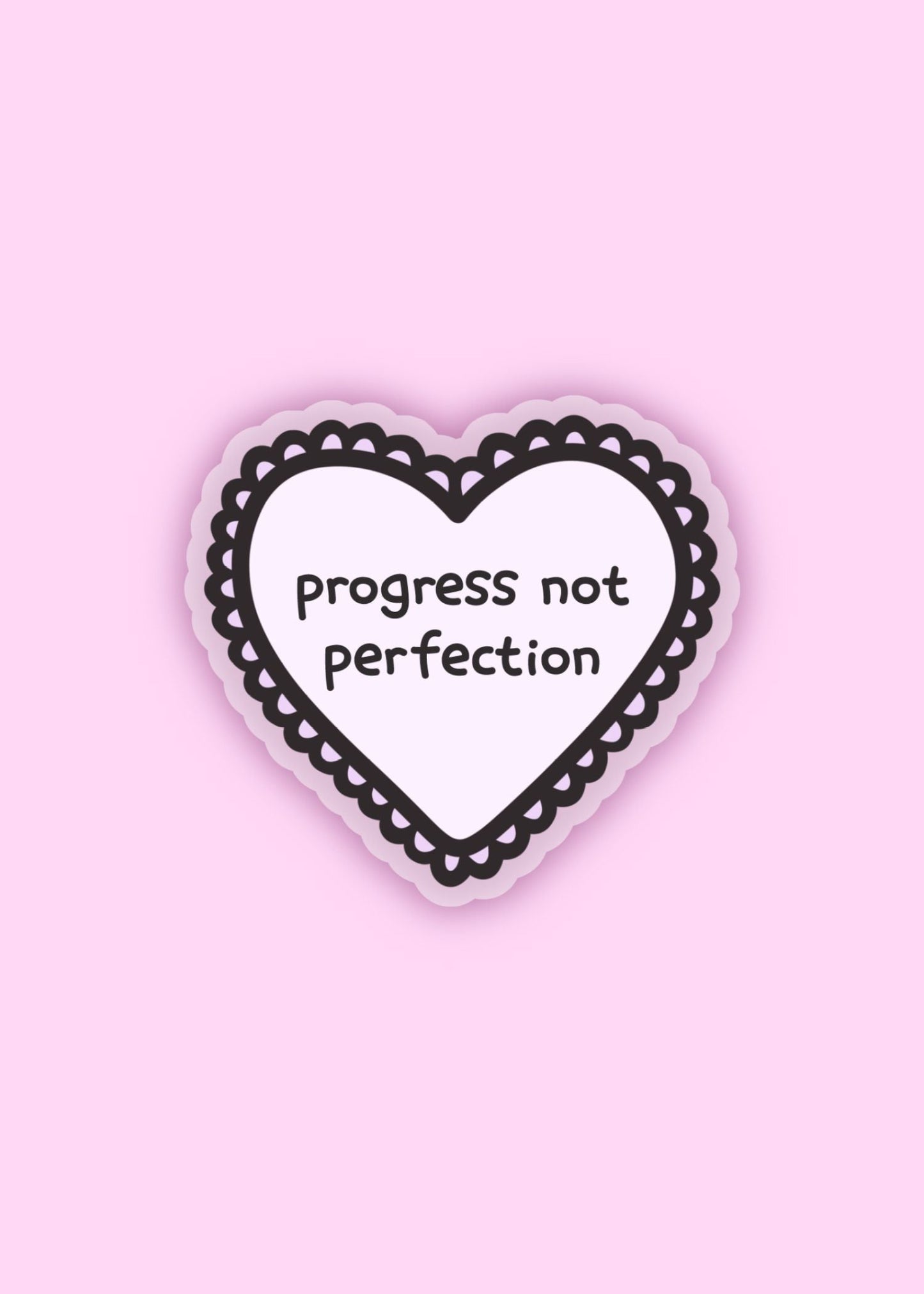 “progress not perfection” heart-shaped sticker – motivational vinyl sticker for self-growth and mental health, great for laptops, water bottles, and journals