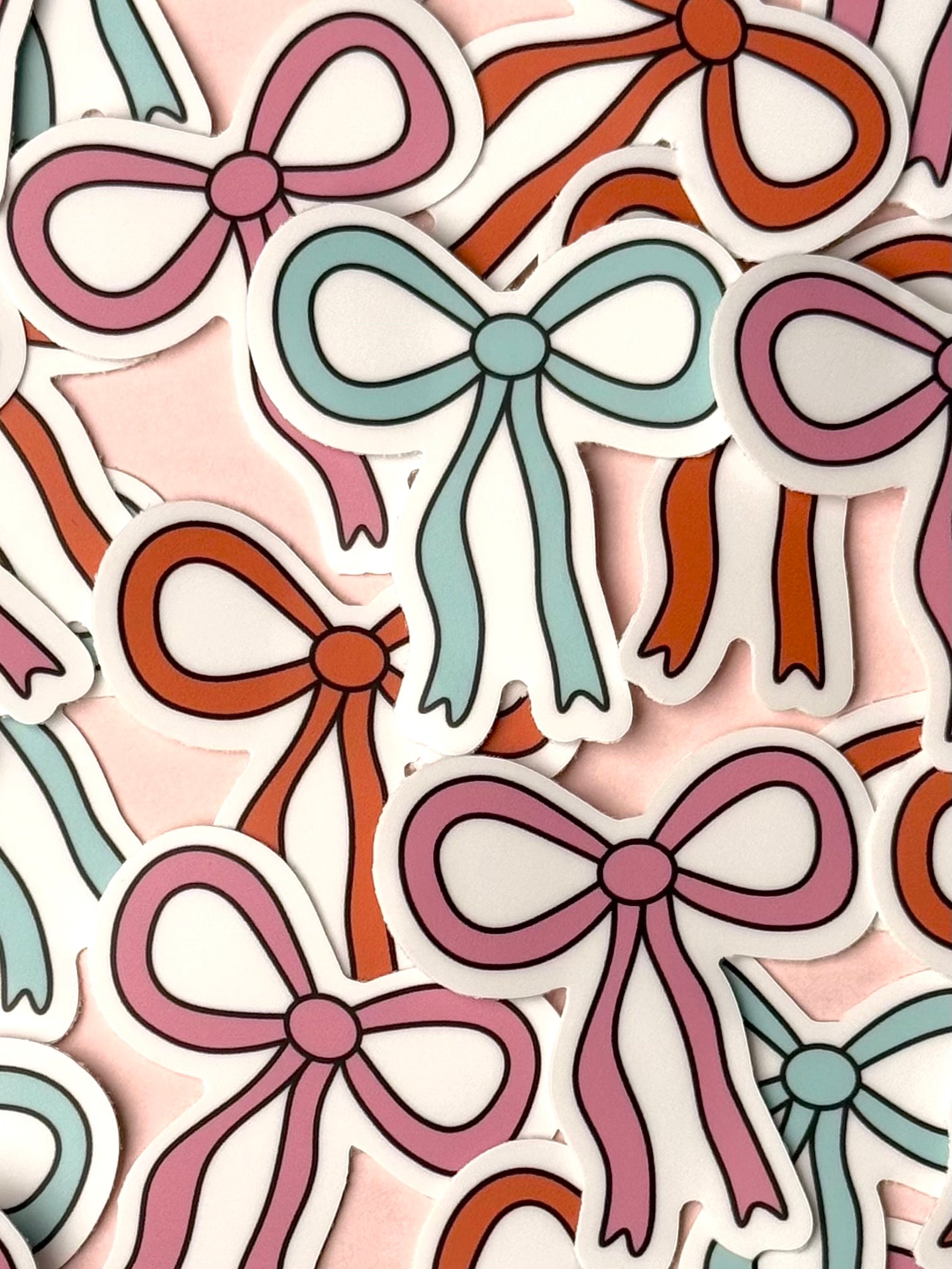 red, pink, and blue bow vinyl stickers – aesthetic ribbon sticker set for journaling, decorating laptops, and water bottles