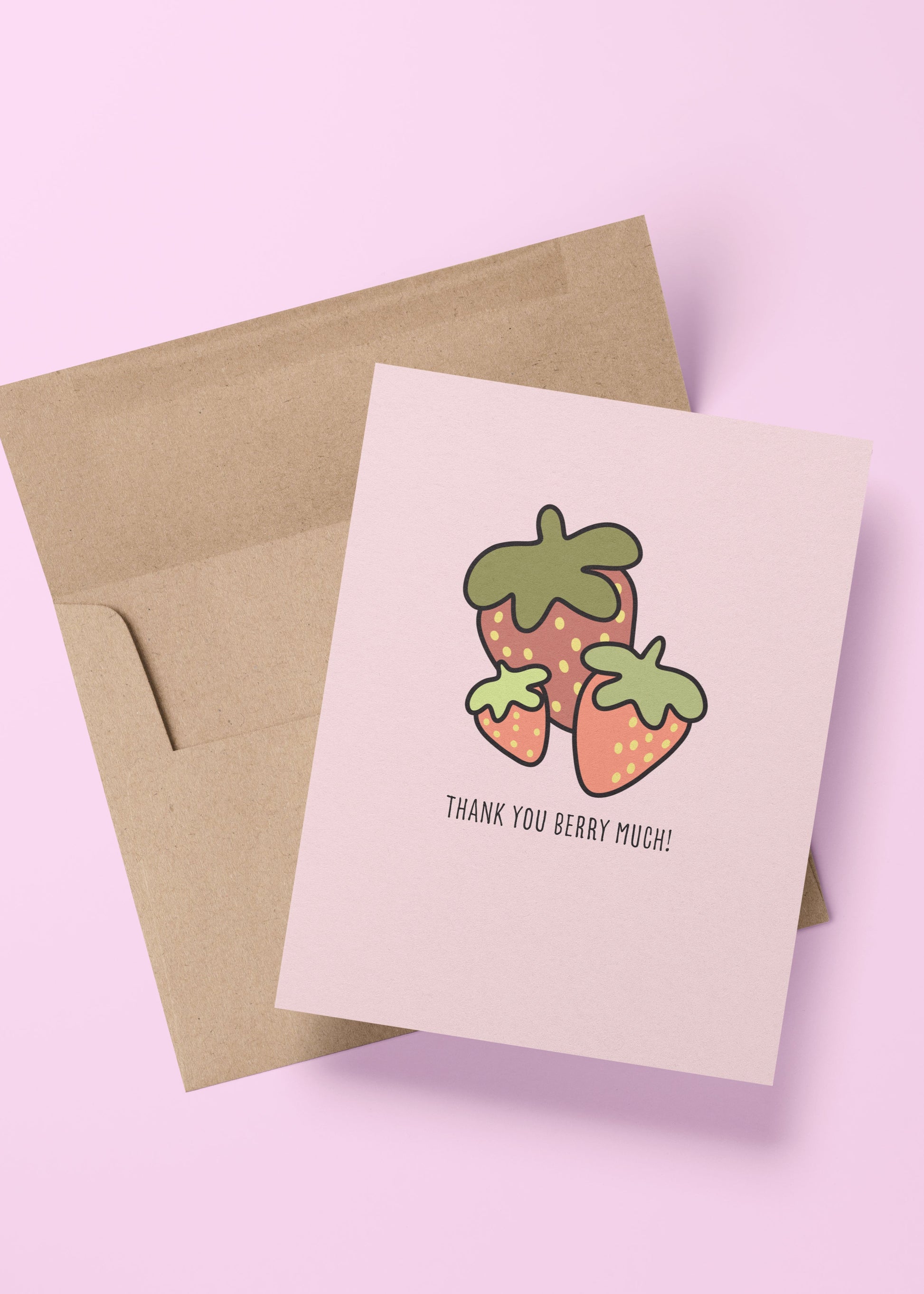 cute thank you card with strawberry illustration and berry pun – perfect for friends, teachers, or gift notes