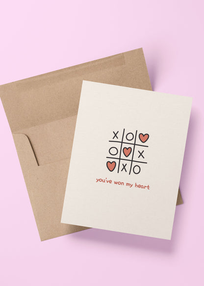 'you've won my heart' tic-tac-toe card