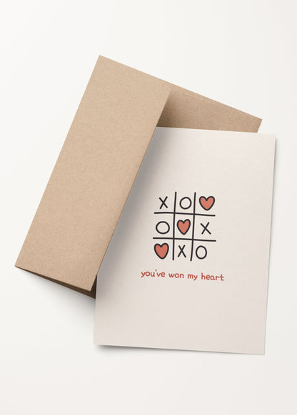 'you've won my heart' tic-tac-toe card