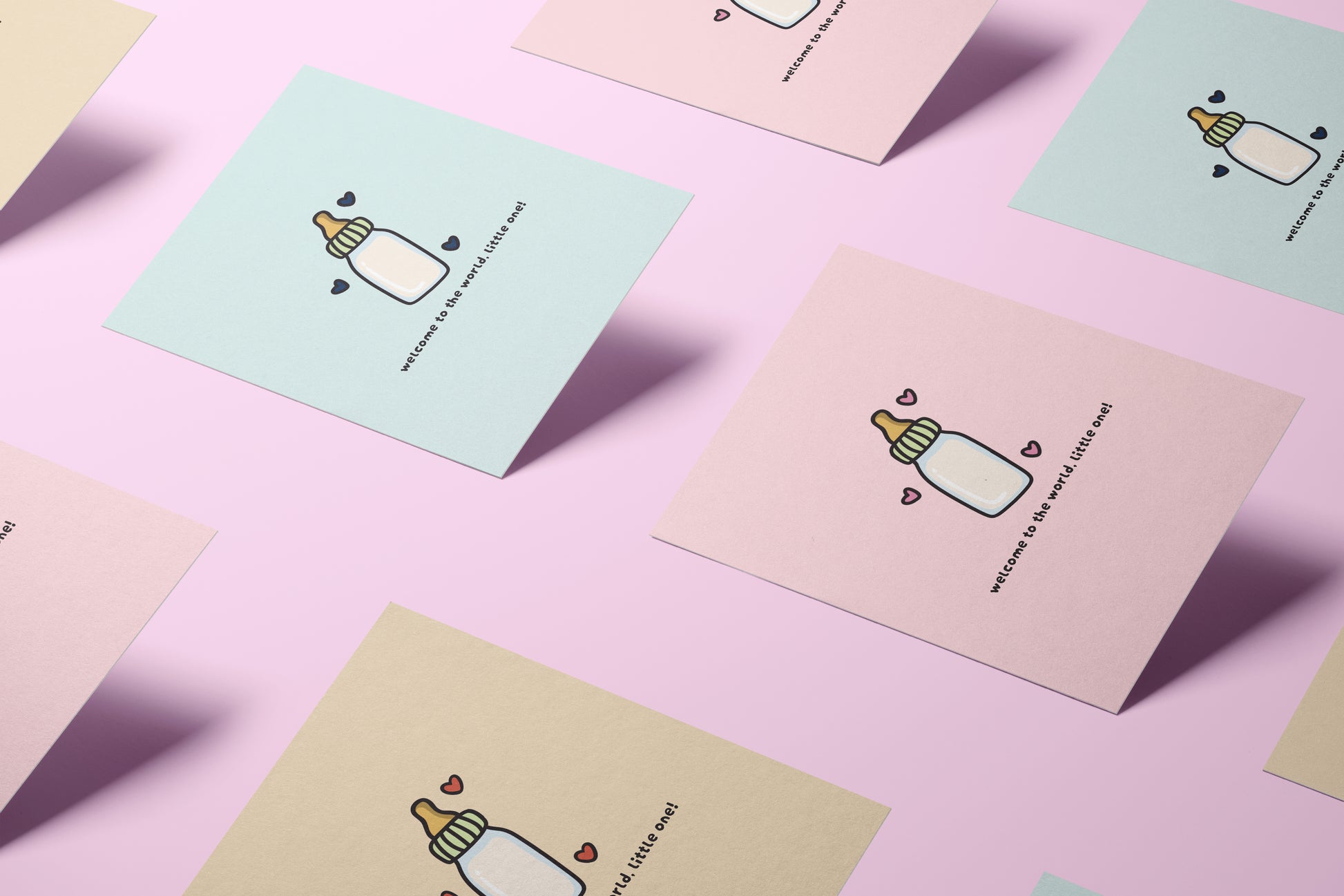 “welcome to the world, little one” card in blue, beige, and pink – sweet new baby greeting card for baby showers or newborn celebrations