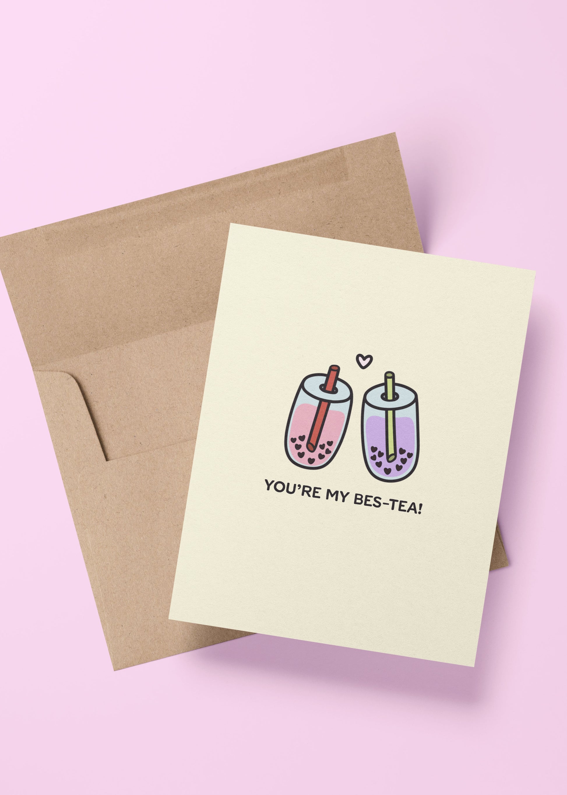 cute boba tea card with you’re my bes-tea pun – perfect for best friends, birthdays, or just because
