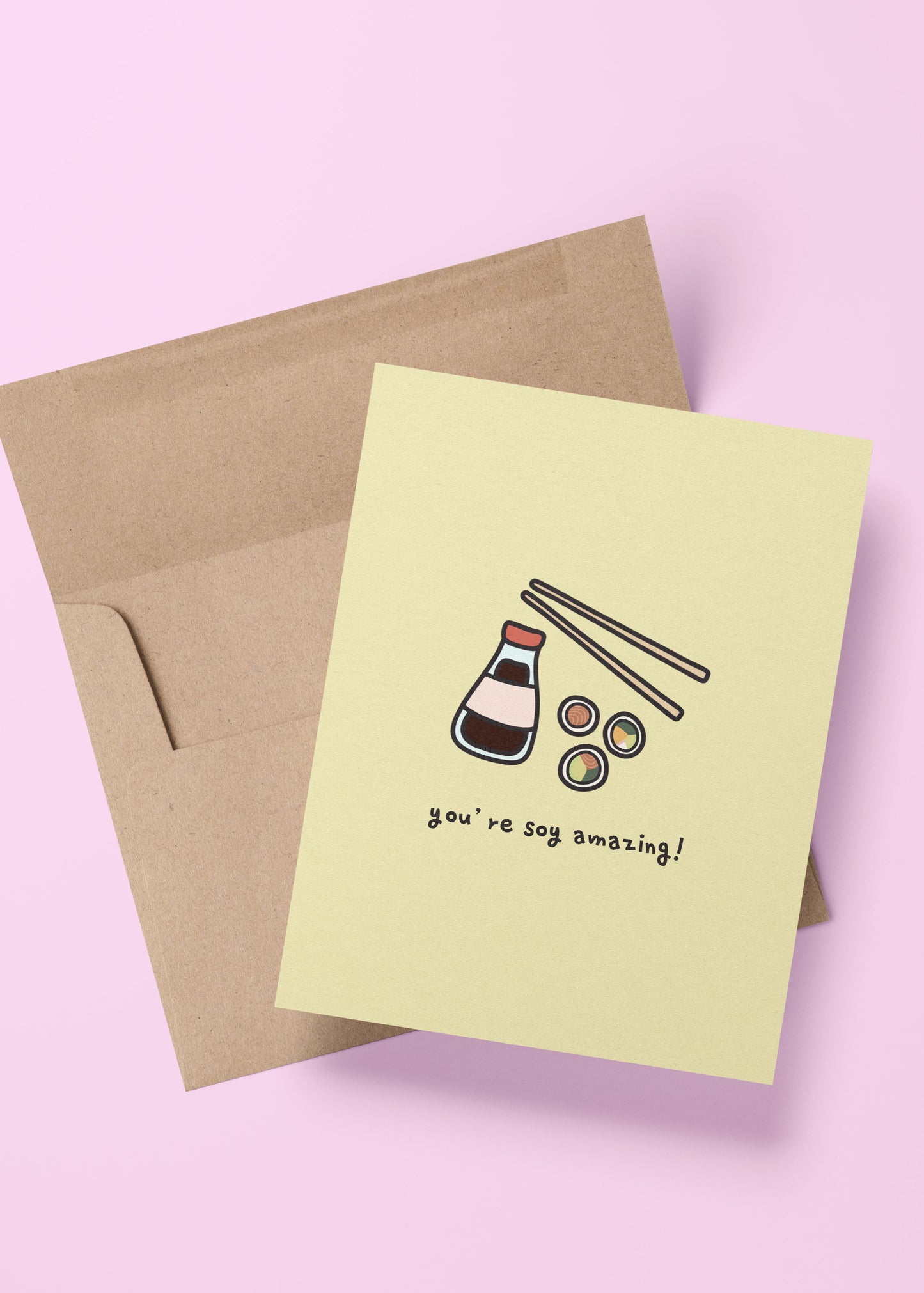 cute “you’re soy amazing” card with sushi and soy sauce illustration – perfect for foodies, friends, or a fun Valentine’s Day message